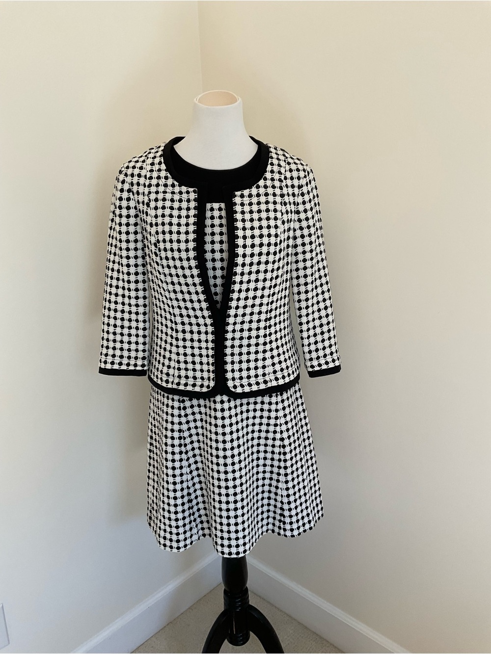 DKNY Black and White Basketweave Dress And Matching Jacket Set